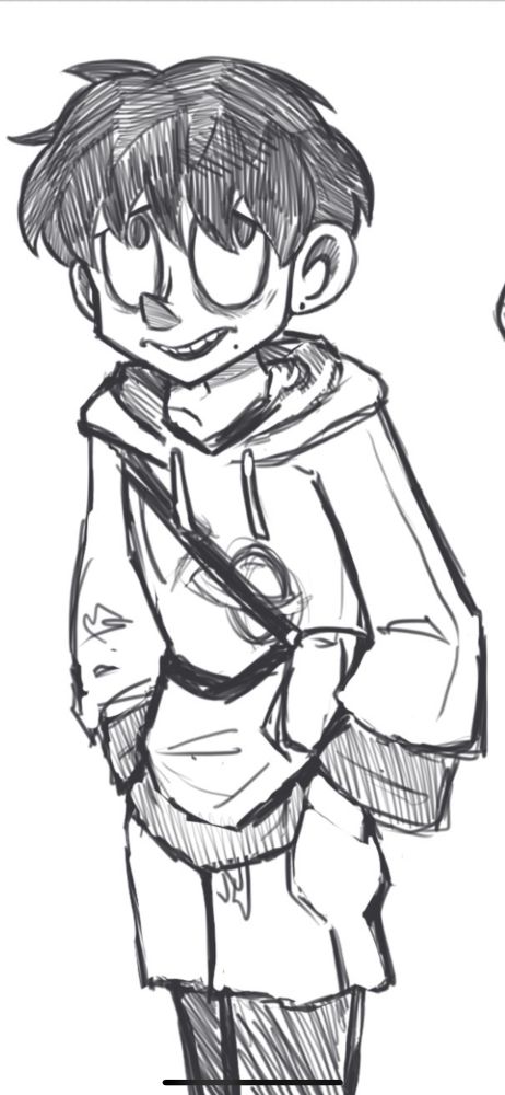 October 2021- concept sketch of a OC that I quickly named ‘Place’. Was going to use him for a school project that I dubbed “My Name is Place”, however it quickly switched to “Hunting for Waffle”. Place was the main character for this idea.