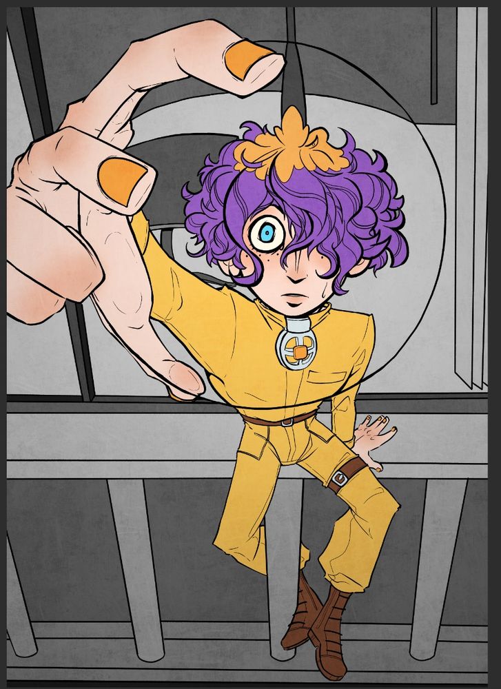 Waffle (OC) holding up glass marble to camera