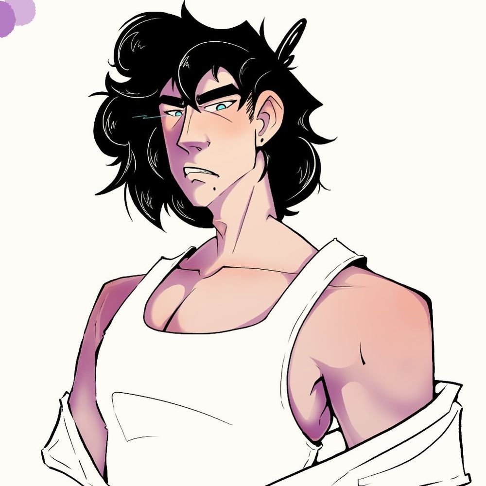 July 2025 doodle of Place Holder. I’ve recently decided to rebuild his world and story, however it is still called “Hunting for Waffle”. While Place is my main Oc, he is now not the only main character of my story. 

He also has been given obnoxiously wide shoulders and I’m sorry I don’t know what came over me.