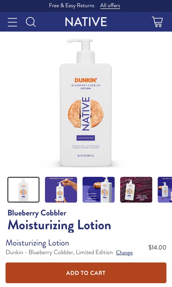 Native Brand Dunkin Blueberry Cobbler Moisturizing Lotion