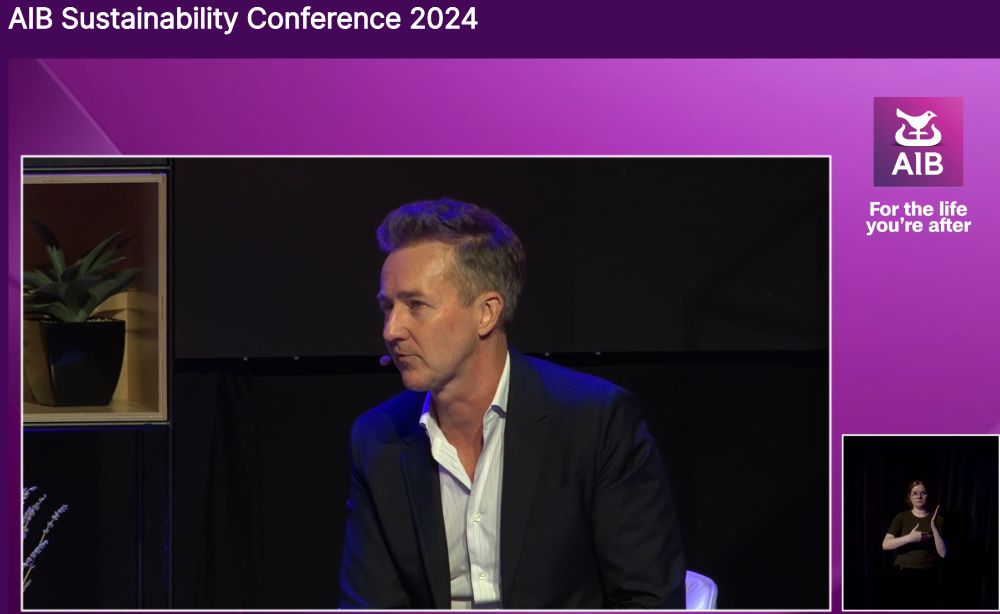 Edward Norton speaking at the AIB Sustainability conference in Dublin, Ireland this morning.