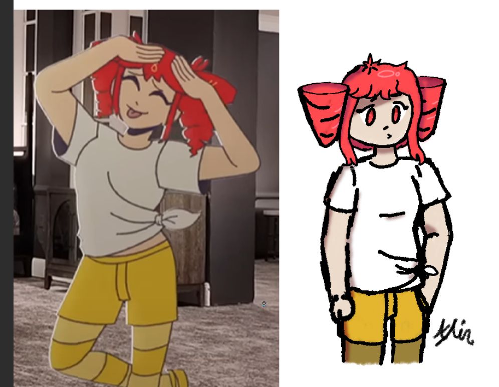 Left: Screenshot from Jamie Paige's song BIRDBRAIN.

Right: My poor interpretation of Teto's design...ignore the hand.