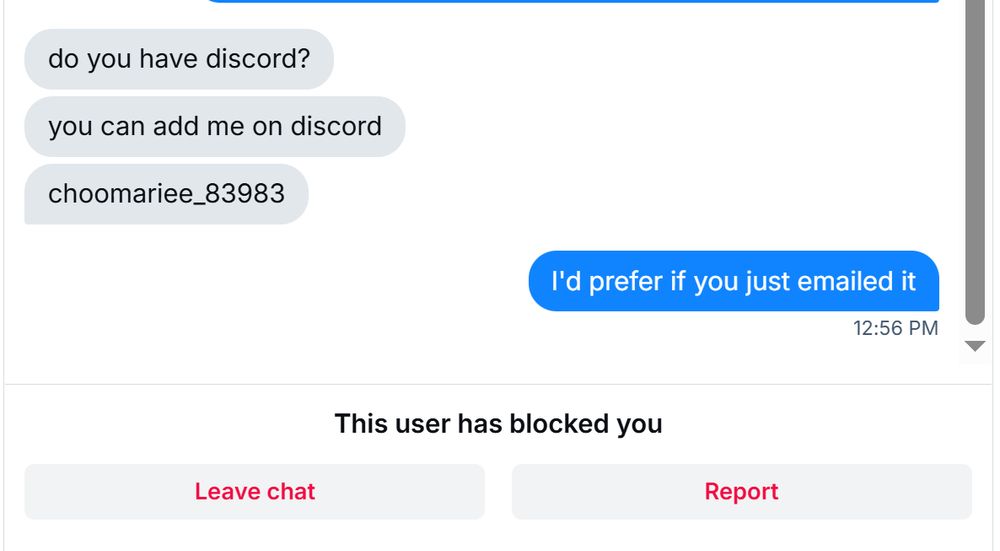me being blocked after telling them to email me a 2nd time