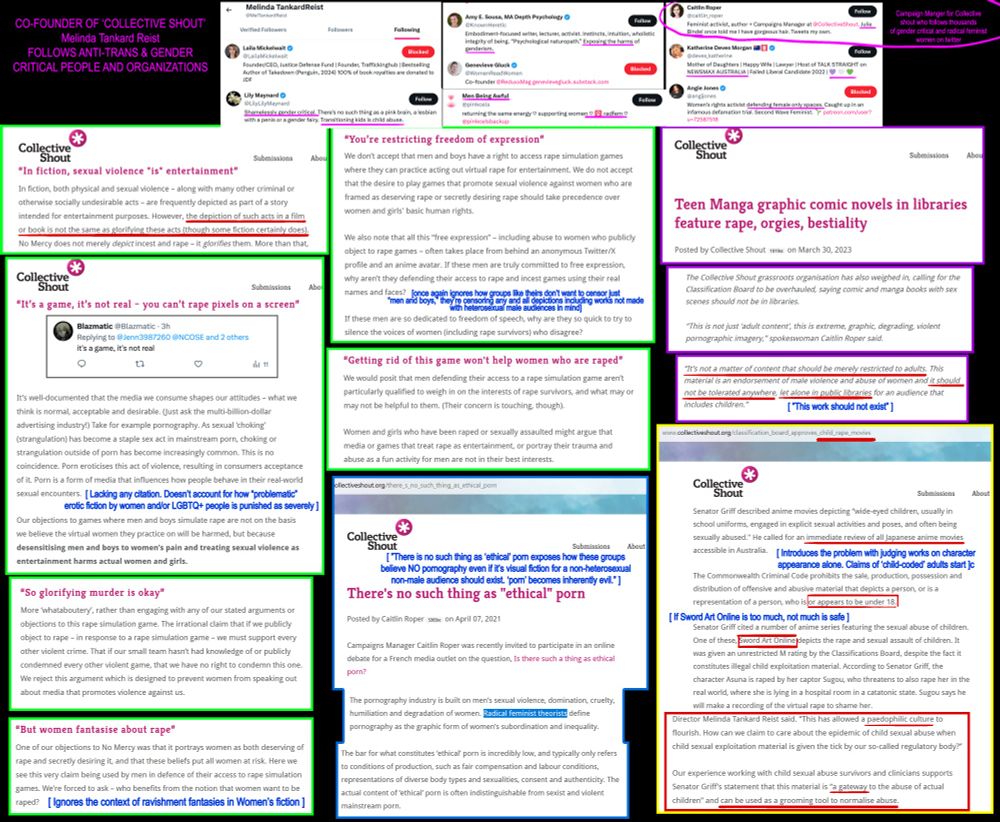 a large image that includes a collage of screenshots from 'Collective Shout' the recent group under fire for pushing credit card companies to police content and get certain media removed from game libraries