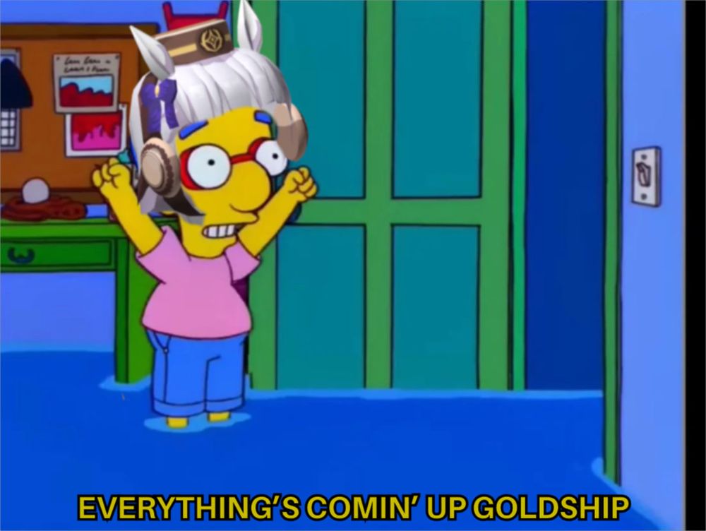 Milhouse from the Simpsons with goldship hair with a caption that says everything’s comin up goldship 