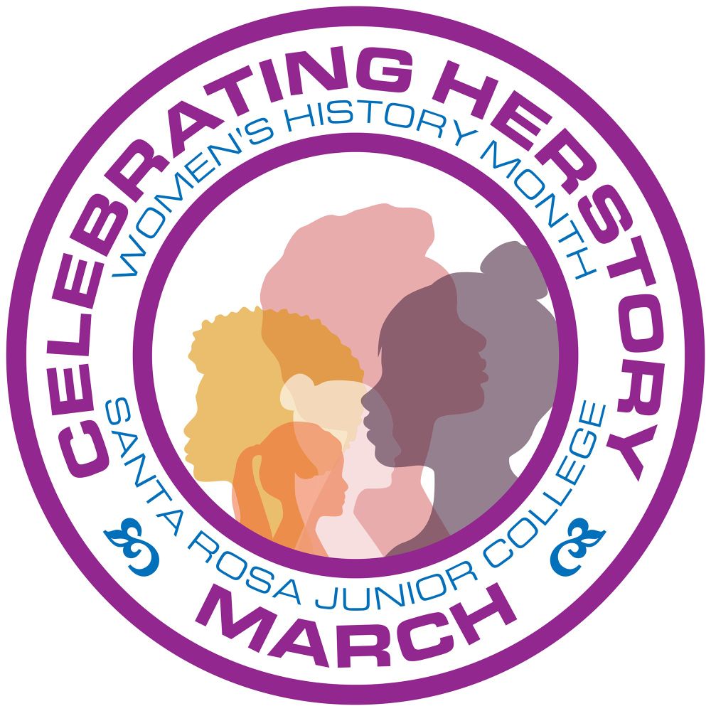 Graphic depicting profiles of women of multiple ethnicities illustrating Women's History Month at SRJC. 