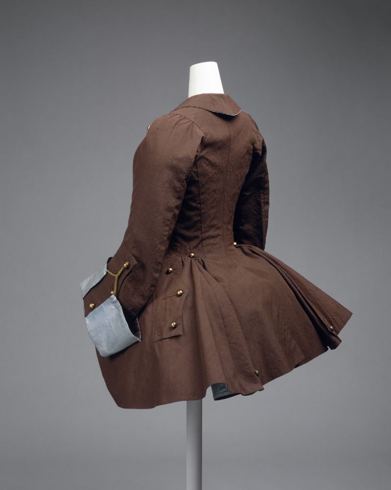 A rear view of the brown coat from the first pictures, showing the the venting in the rear of the skirt. 
