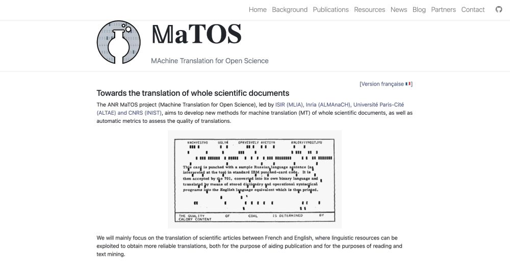 Screenshot of MaTOS website