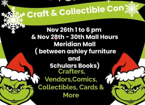 Craft & Collectible Con ad promising crafters, vendors, comics, collectibles, cards & more.