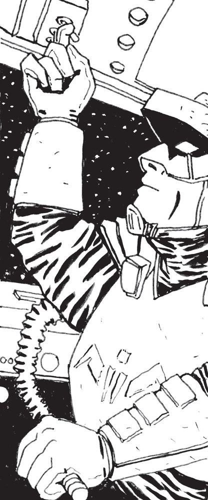 The Mynock in his cockpit flipping an overhead switch and manning a lever with the other hand.

Batman
Star Wars