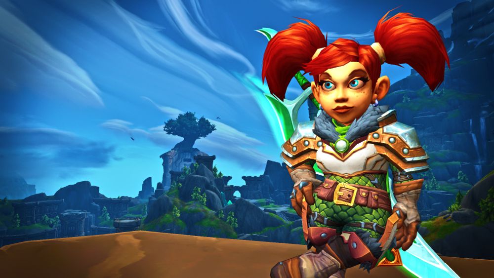 Linkles standing with her hand on her hip and smirking standing in front of dornagal