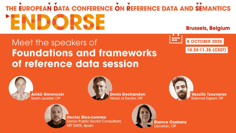 The standard visual we're using for the ENDORSE conference that features five speakers giving the session 'Foundations and frameworks of reference data'.