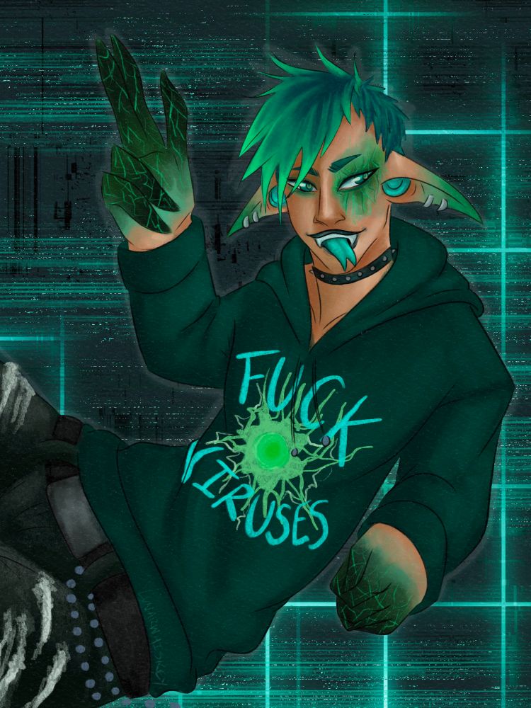 Half body, full color and shading

Oc leaning back on elbow holding up other hand in lazy salute while sticking out tongue.