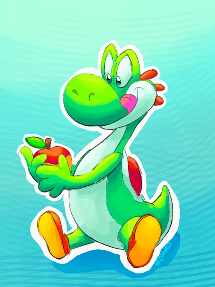 Yoshi about to eat an apple yay 