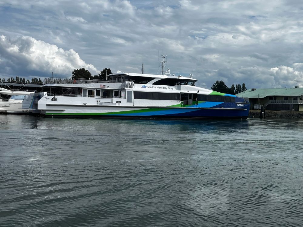 Large boat labeled San Francisco Bay Ferry