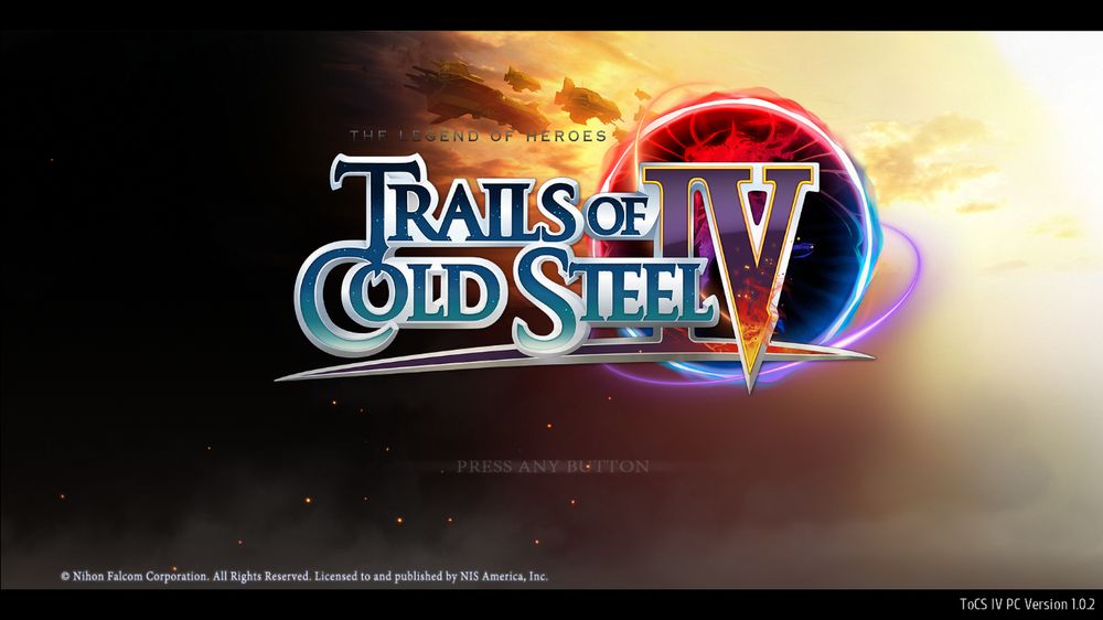 Print da tela inicial do jogo Trails of Cold Steel IV. Imagem mostra o título do jogo centralizado. 