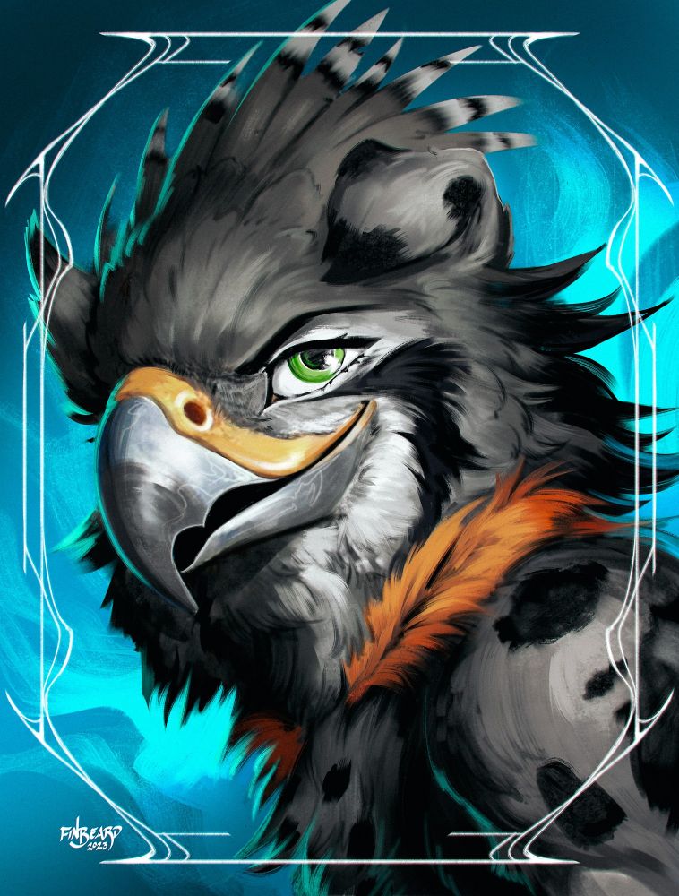 digital painting of my fursona, an anthropomorphic gryphon
