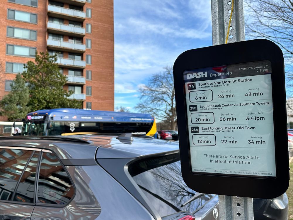 An image of one of the new bus stop real-time information screens installed at a bus stop