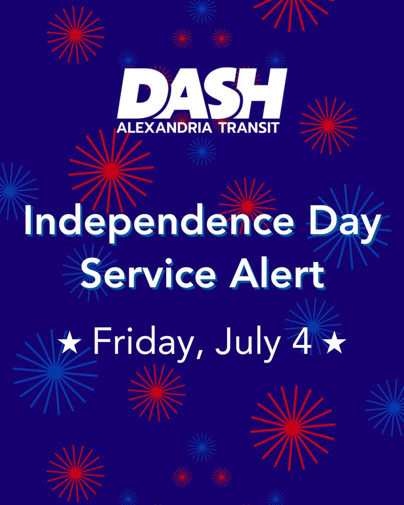 An image with fireworks in the background and text that reads 'Independence Day Service Alert Friday July 4'