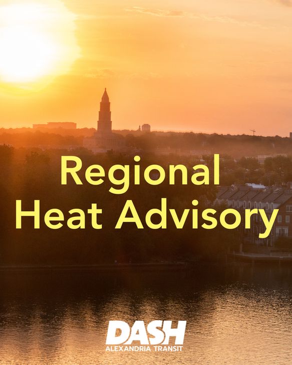 A photo of Alexandria with text overlayed reading "Regional Heat Advisory"