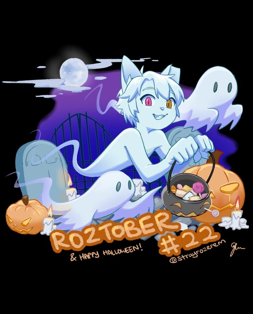 digital art: Roze is celebrating Halloween as a ghost! this was also meant to be the intended finale of Roztober but I will be stopping at number 22. thanks for watching!