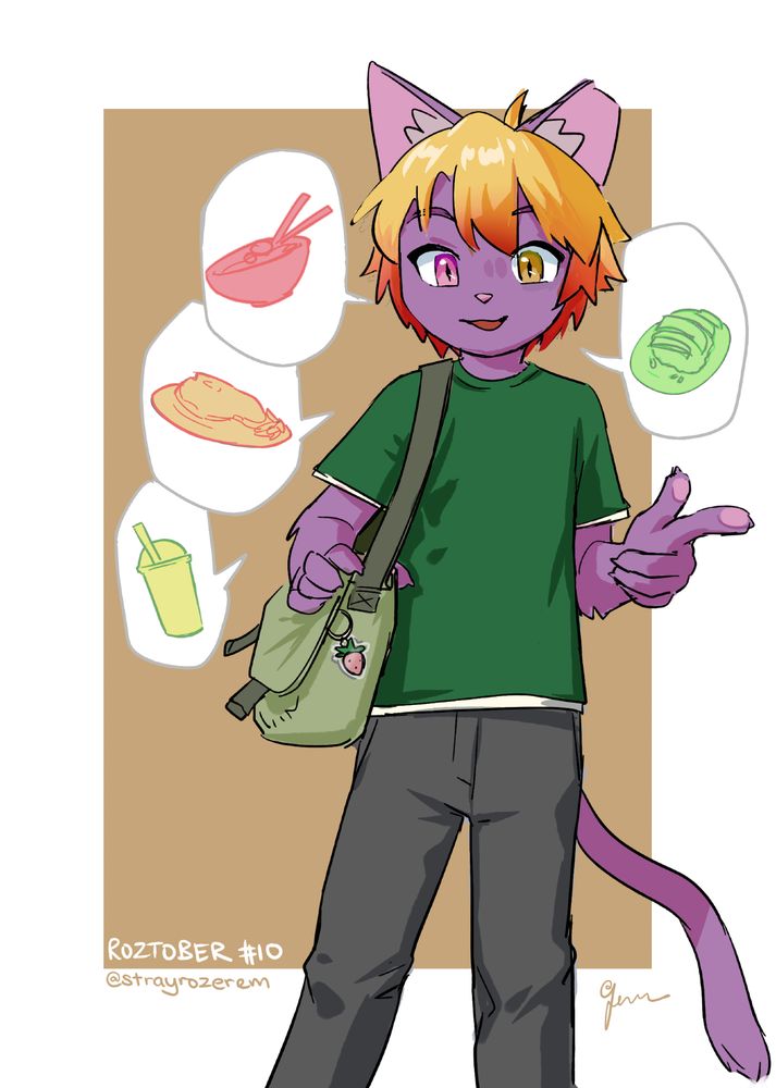 colored sketch: it is outside and Roze seems to have many ideas on what to grab for lunch