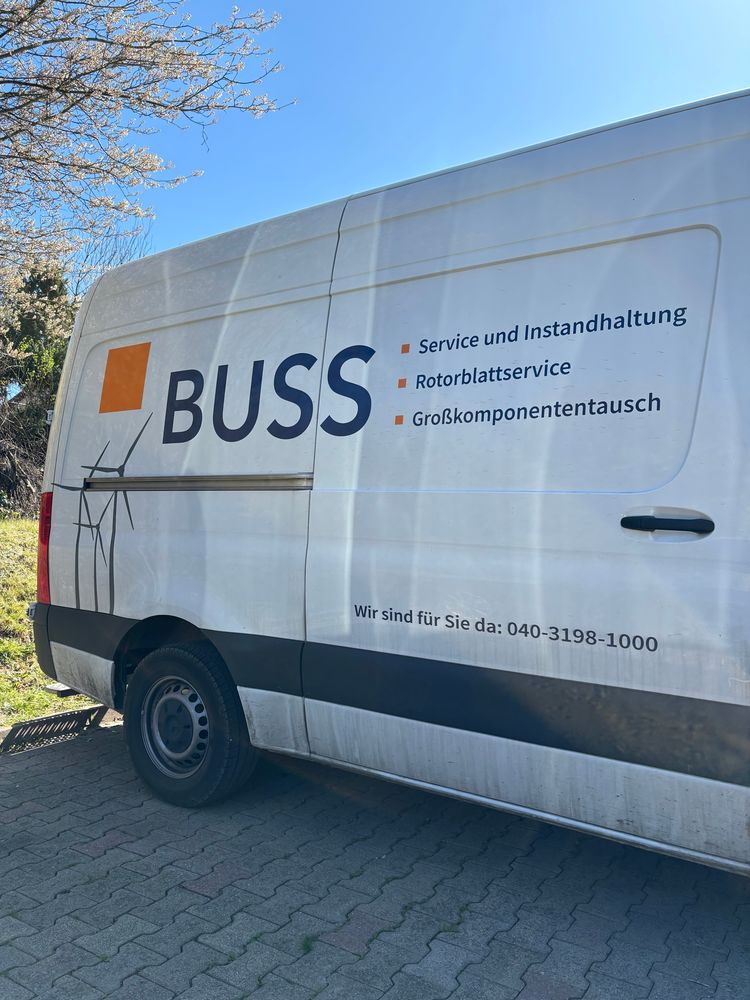 A turbine maintenance company vehicle in a parking lot in a small town in Germany south of Frankfurt in April 2025. 