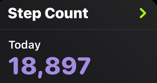 Screen shot from my phone sharing that I have already walked 18,897 steps today. 