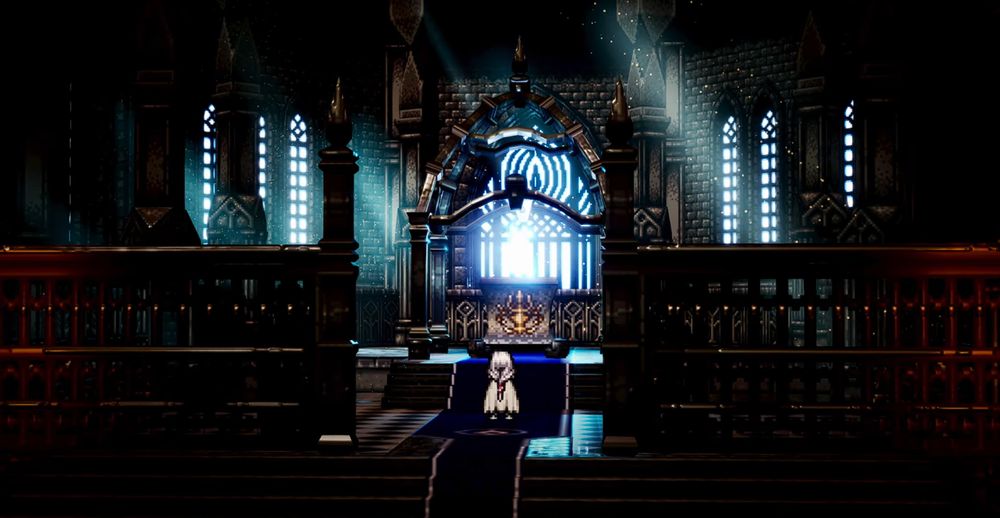 Octopath Traveller 0 screenshot, the amateur post-processing effects make the game look terrible