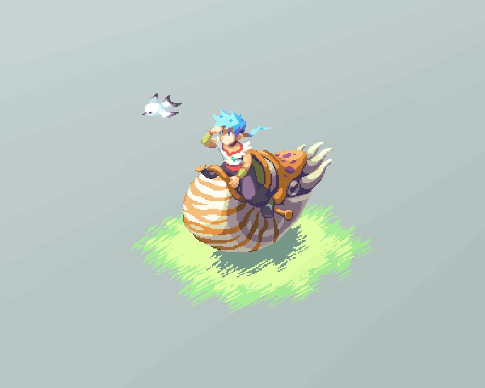 Ryu riding a whelk in the Golden plains