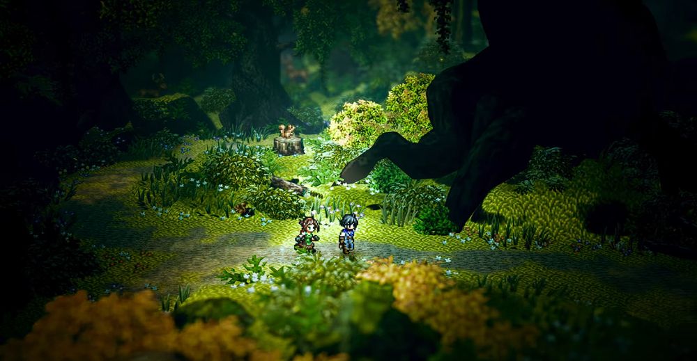 Octopath Traveller 0 screenshot, the amateur post-processing effects make the game look terrible