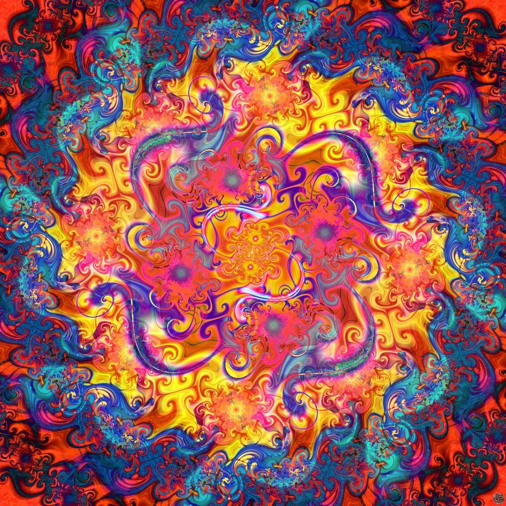 A Fractal image that looks like a wreath of colorful swirls