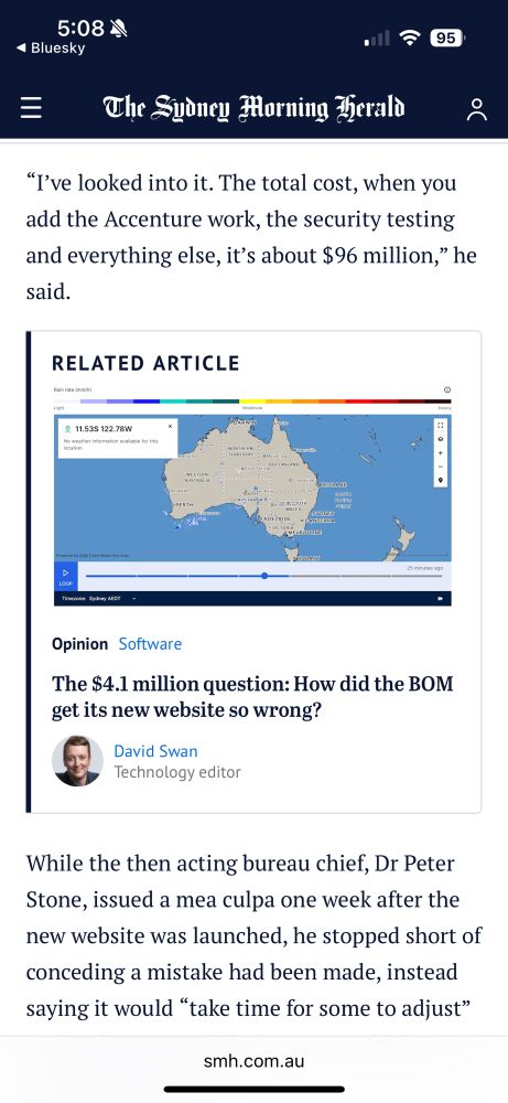 Screenshot of Sydney Morning Herald 
BOM report