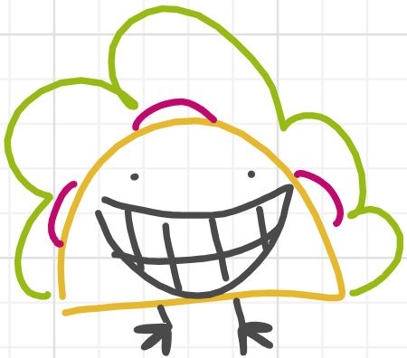 A digital whiteboard drawing of Taco from Inanimate Insanity. She has her arms retracted like her season 1 design and a big goofy smile on her face.