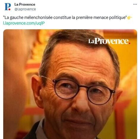 On voit Bruno Retailleau et un entre guillemets "la gauche melenchonisé constitue la première menace politique"