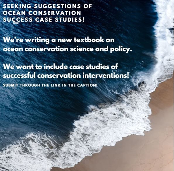 Call for submissions of ocean conservation success case studies. 