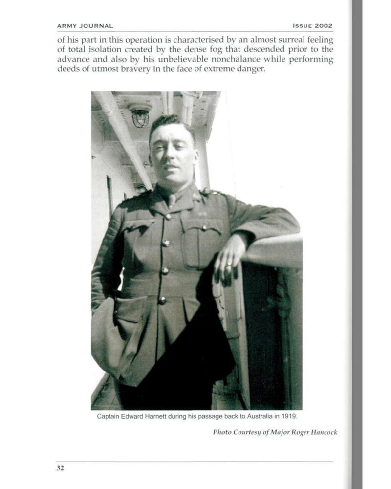 Photo of Captain Edward Harnett in uniform returning to Australia in 1919.
