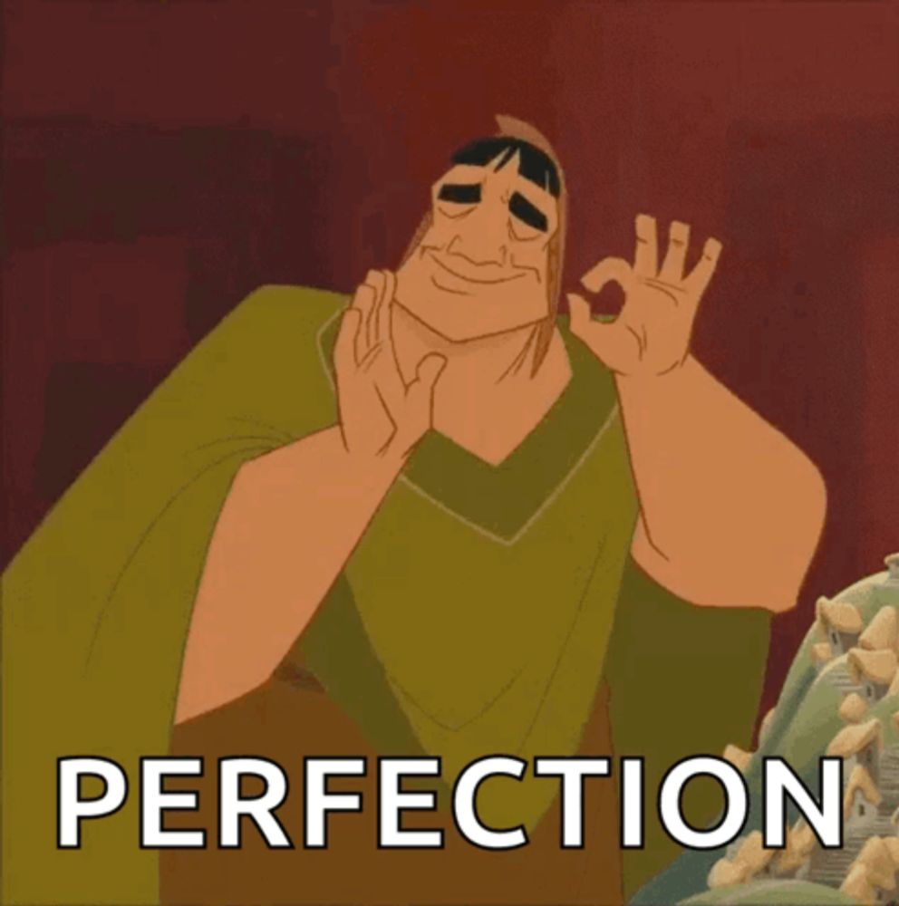 a cartoon of a man giving an ok sign and the word perfection below him