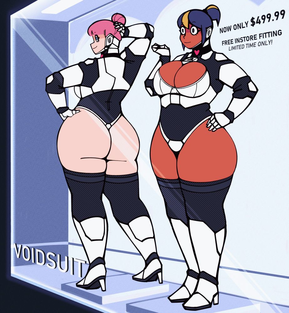 pear and maple modelling voidsuits in a display