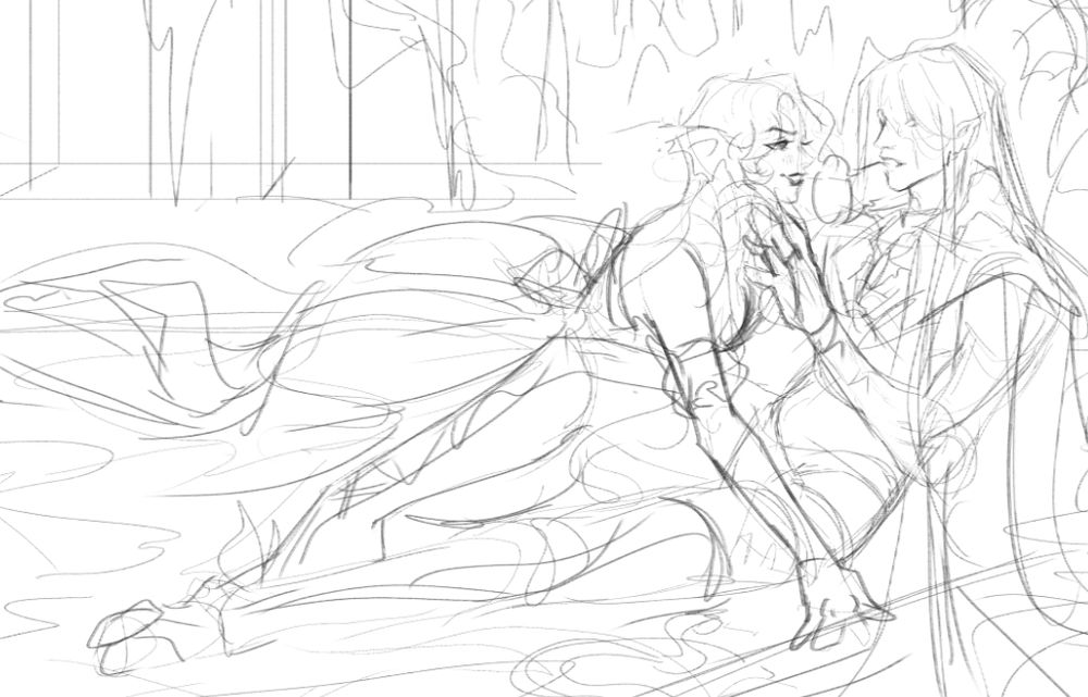 The piece shows Oberon (the person on top) chatting with Eldric while invading his personal space