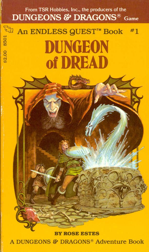 A large snake-like water elemental erupts from a well to attack a human fighter holding a sword and shield. A clocked, menacing wizard appears in the background.