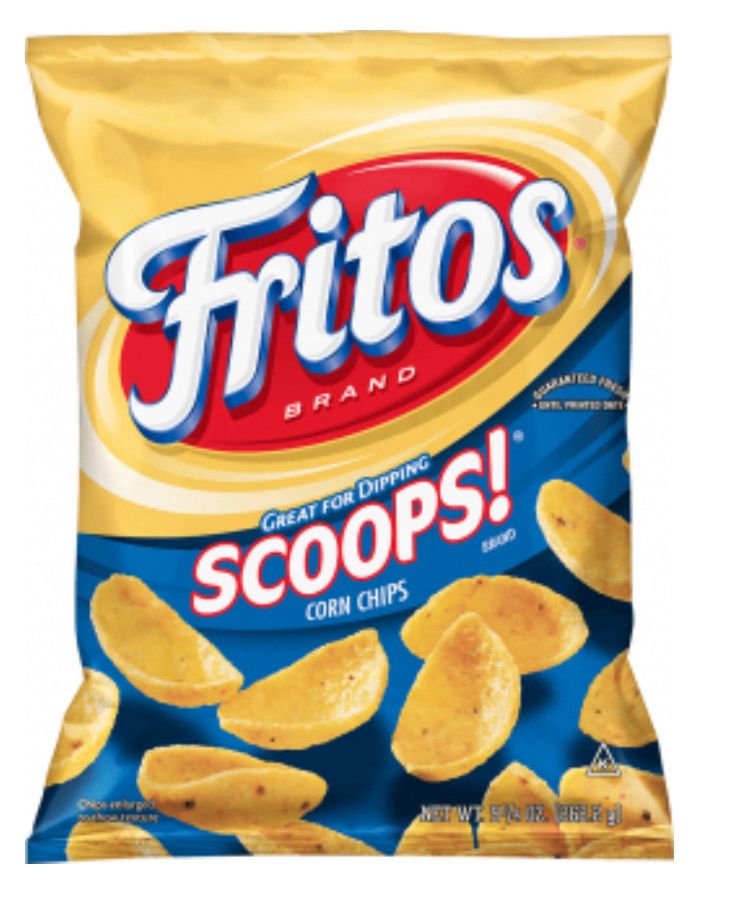 Picture of a bag of corn chips with a mostly blue bag and red and yellow logo on the upper half.