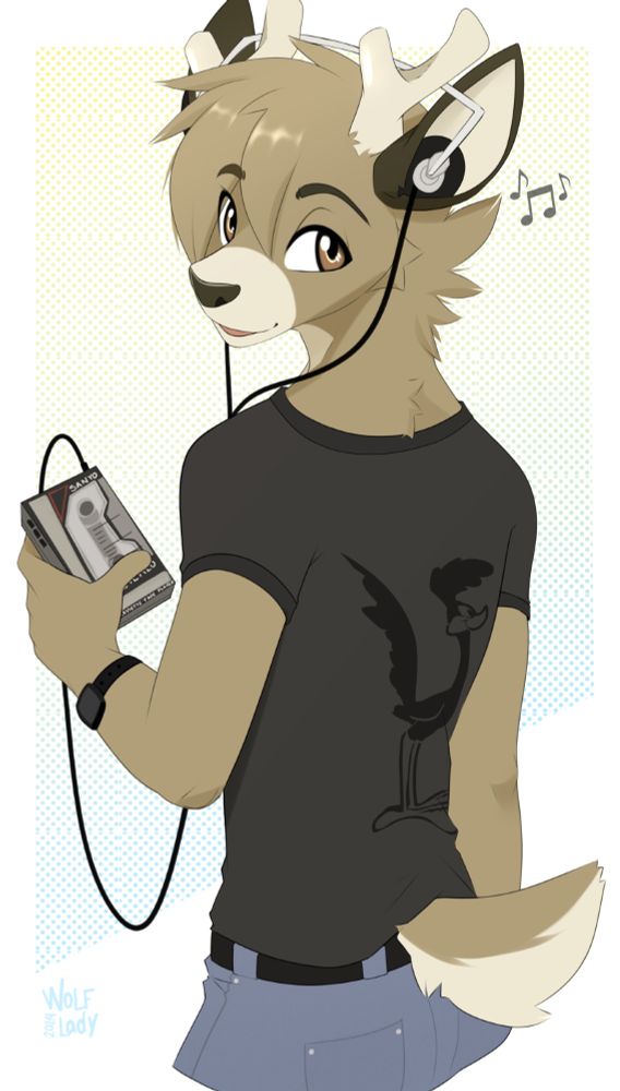 my sona, a deer named Aiden, listening to some tunes on his sanyo cassette player
