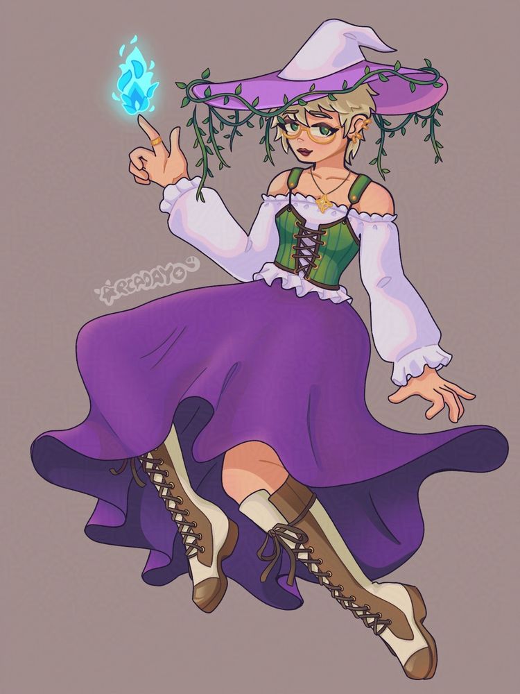 fanart of autumn in a floaty pose made by @arcadayo.bsky.social