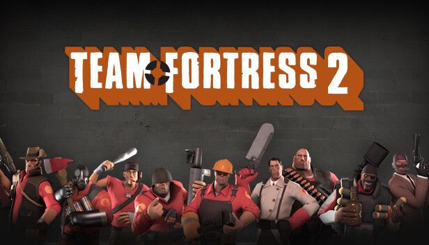 The mercs of Team Fortress 2. From left to right: the Sniper, the Pyro, the Scout, the Soldier, the Engineer, the Medic, the Heavy, the Demoman, and the Spy