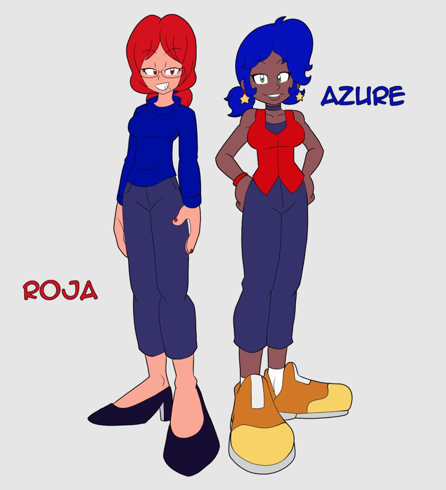 Azure Piedgauche (right) and Roja Derecho (left) (my OCs)