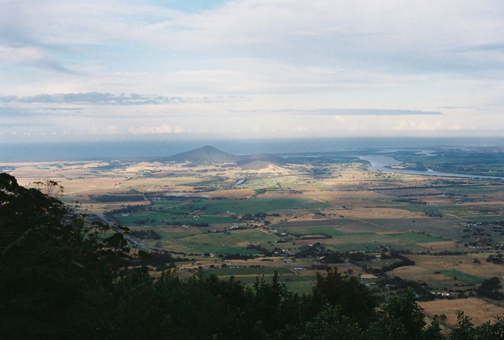 Coolangatta Mountain and the Shoalhaven River amidst a patchwork of farmland.