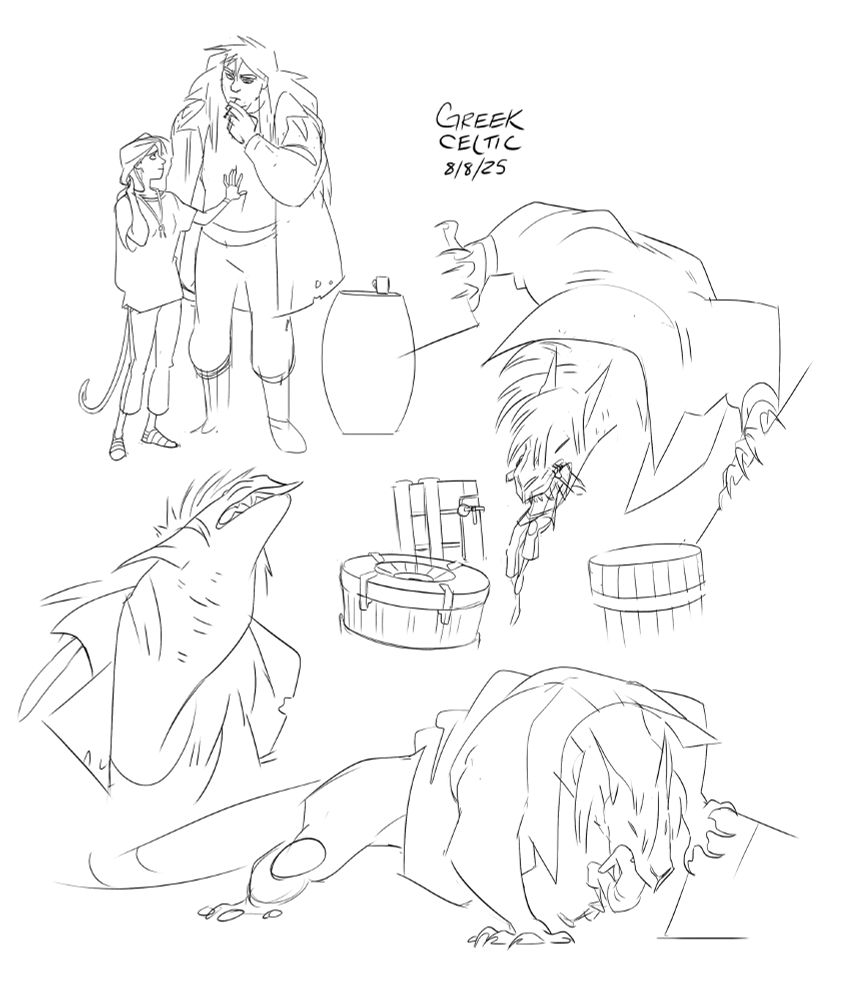 A short woman puts her hand on the torso of an extremely large man. He half transforms into his dragon form and eats her. She's fine. It looks like he knocked a bunch of weird barrels out of the way to do it.
Tam has a hammerspace.