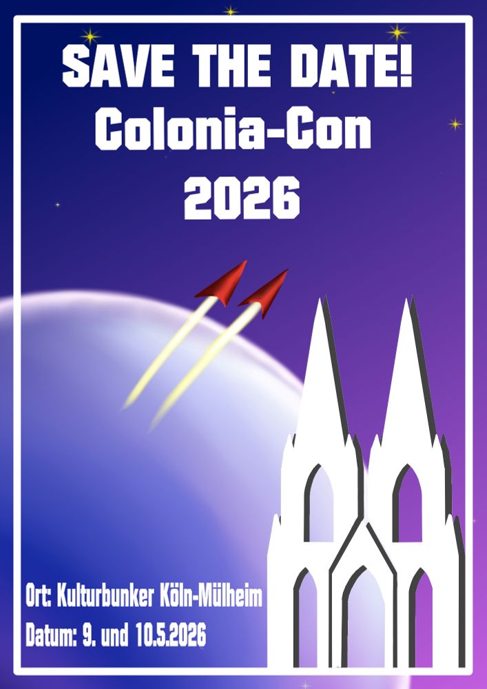 Plakat des ColoniaCon 2026. Kulturbunker Köln-Mülheim, 9 und 10 Mai 2026