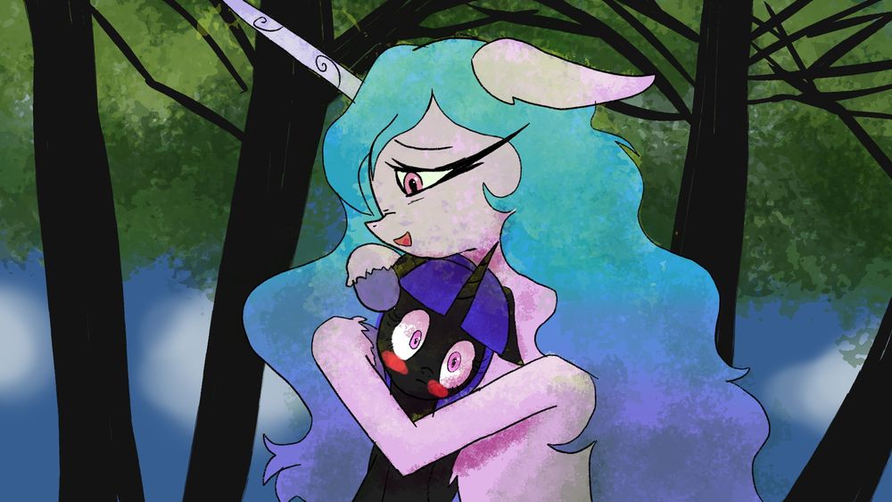 Favorite non-G4 Pony: Izzy Moonbow hugging another unicorn that's blushing